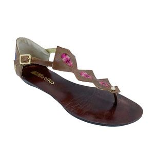 Matiko Embroidered Leather T-Strap Sandals